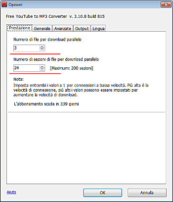 Free YouTube to MP3 Converter: imposta le opzioni