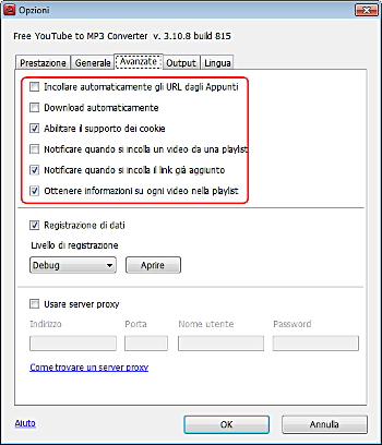 Free YouTube to MP3 Converter: imposta le opzioni