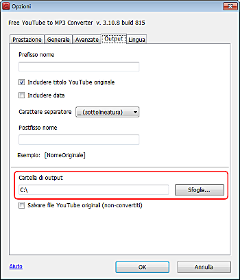 Free YouTube to MP3 Converter: imposta le opzioni