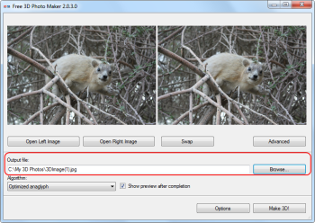 Free 3D Photo Maker: Seleccionar a ubicação do arquivo de saída