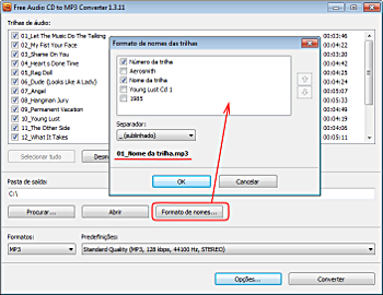 Free Audio CD To MP3 Converter: configurar o formato do nome de saída