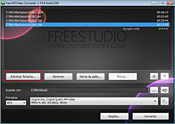 Free AVI Video Converter: seleccionar arquivos de vídeo de entrada