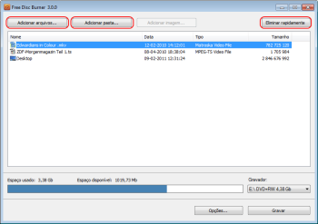 Free Disc Burner: acrescentar arquivos para gravar