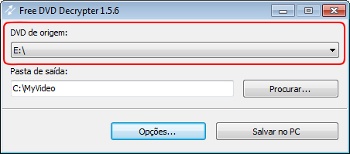 Free DVD Decrypter: seleccionar drive de entrada