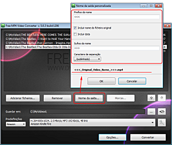 Free MP4 Video Converter: para mudar o nome do arquivo clica no botão "Nome de saída…"