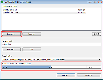Free Video to DVD Converter: seleccionar um arquivo(s) de vídeo de entrada