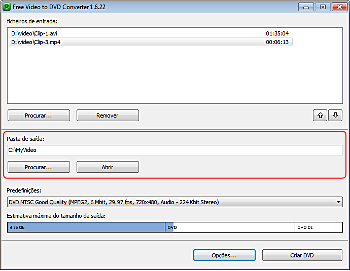 Free Video to DVD Converter: selecciona a ubicação do arquivo de saída