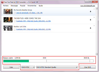 Free YouTube to DVD Converter: selecionar o formato de saída