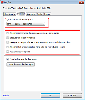 Free YouTube to DVD Converter: setting options