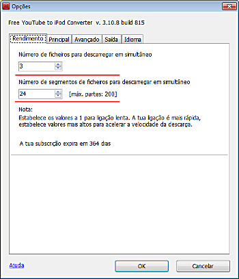 Free YouTube to iPod Converter: configurar opções