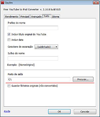 Free YouTube to iPod Converter: configurar opções