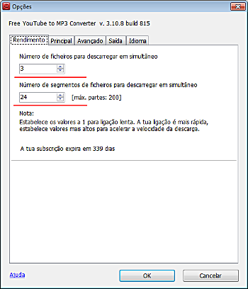 Free YouTube to MP3 Converter: configurar opções