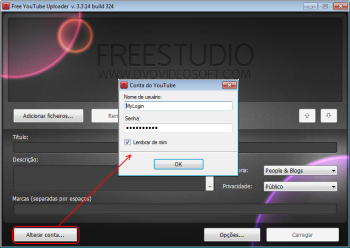 Free YouTube Uploader:  iniciar a sessão de YouTube