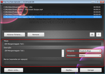 Free YouTube Uploader: acrescentar informação sobre vídeos