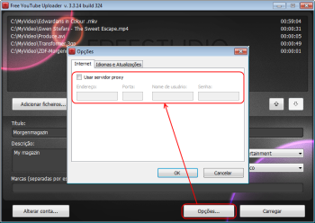 Free YouTube Uploader: configurar opções