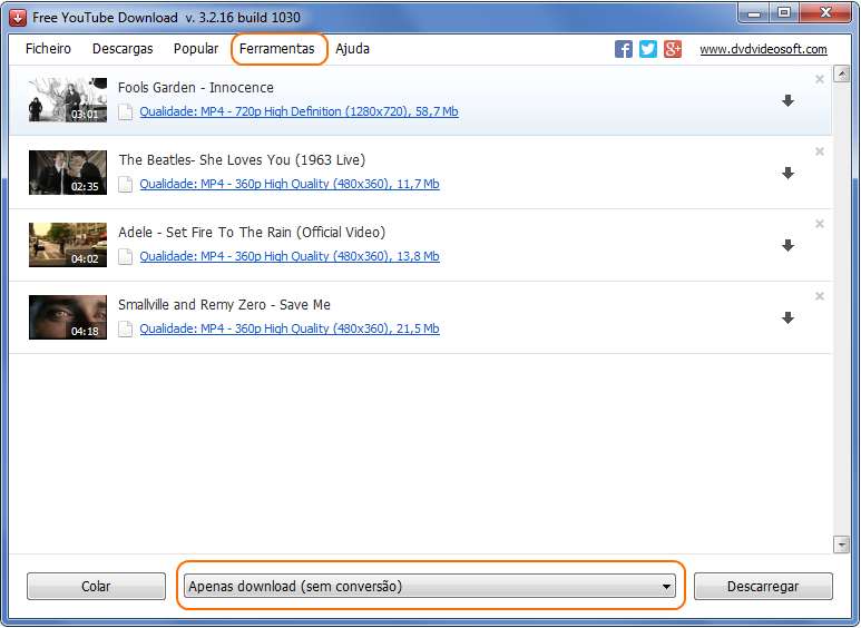 Free YouTube Download: acrescentar enlaces de vídeo de YouTube