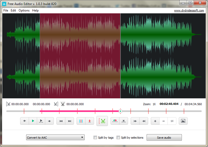 Free Audio Dub:  Выберите параметры выходного файла и сохраните аудиофайл