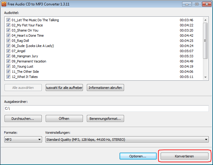 Free Audio CD To MP3 Converter: Audio CD konvertieren