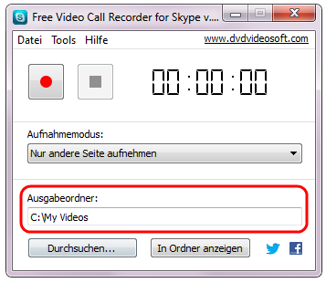 Free Video Call Recorder for Skype: Ausgabeordner auswählen