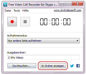 Free Video Call Recorder for Skype: Ausgabedateien finden