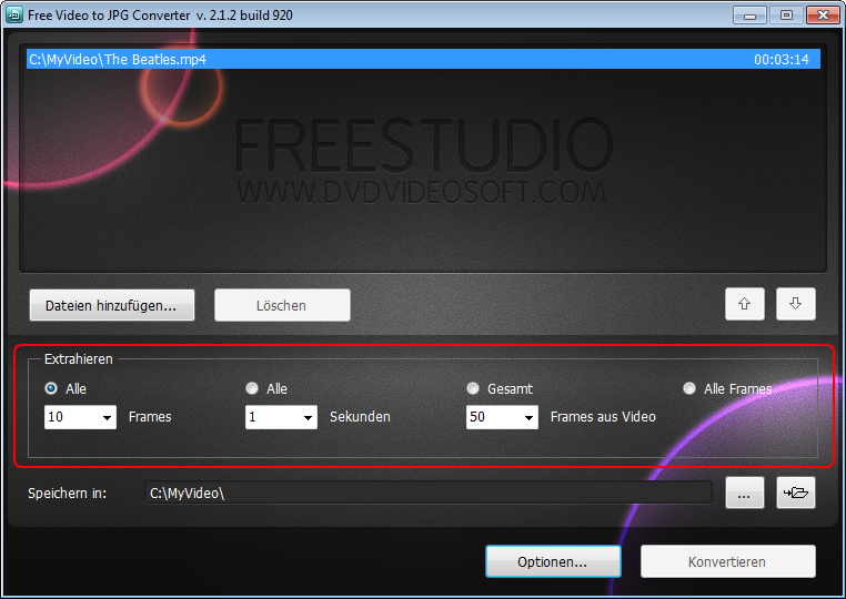 Momentaufnahmen machen, Videoframes zu jpg extrahieren
