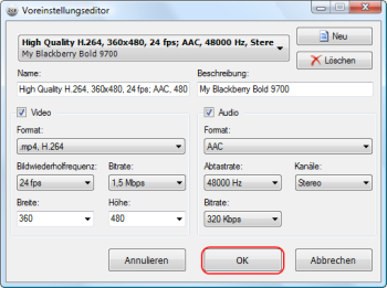 Voreinstellungseditor: Ihre Voreinstellungen speichern