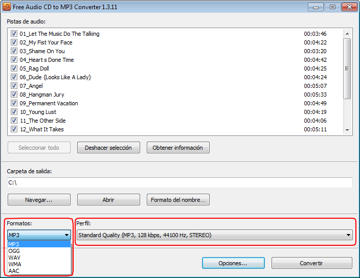 Convertir datos de Audio CD a MP3