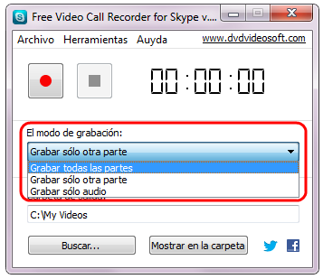Free Video Call Recorder for Skype: elegir el modo