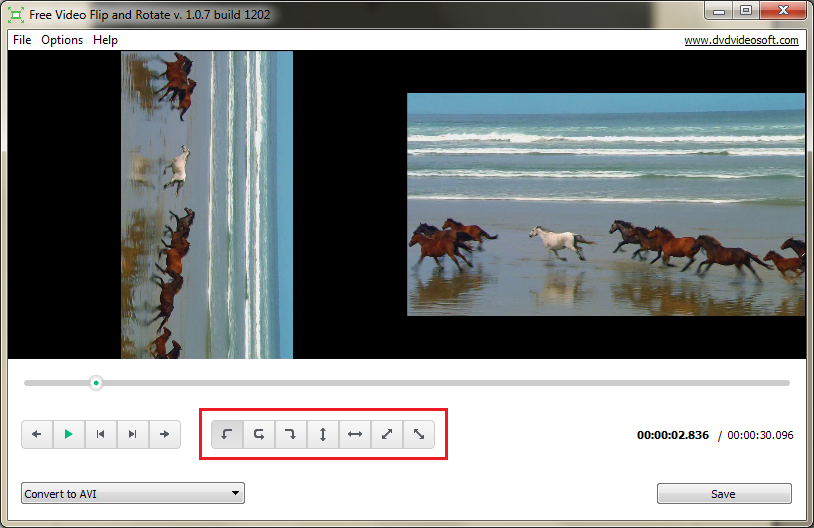 Free Video Flip and Rotate: seleccionar opciones de girar y reflejar