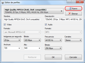 Preset Editor: abrir el Editor de perfiles