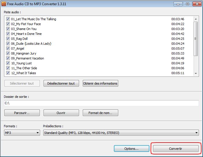 Free Audio CD To MP3 Converter: convertissez le CD Audio