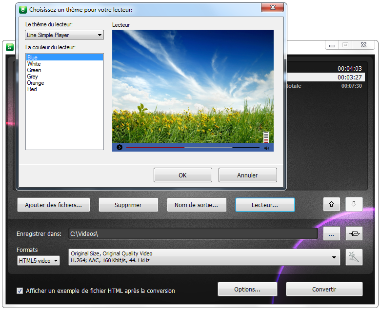 Free HTML5 Video Player and Converter: sélectionnez le lecteur