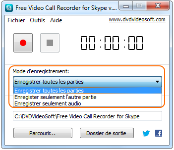 Free Video Call Recorder for Skype: sélectionnez le mode