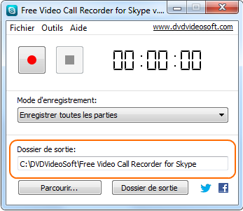 Free Video Call Recorder for Skype: sélectionnez le dossier de sortie
