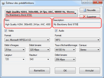 Preset Editor: définissez le nom et la description