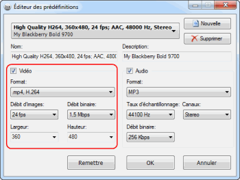 Preset Editor: définissez la configuration de vidéo