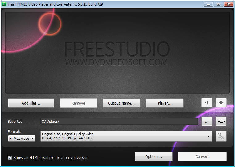 Free HTML5 Video Player and Converter: launch the program