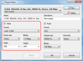 Preset Editor: define video configuration