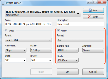 Preset Editor: define audio configuration