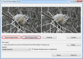 Free 3D Photo Maker: seleziona i file di input