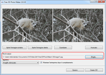 Free 3D Photo Maker: seleziona la cartella di output