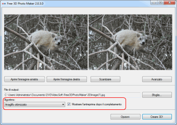 Free 3D Photo Maker: seleziona algoritmo