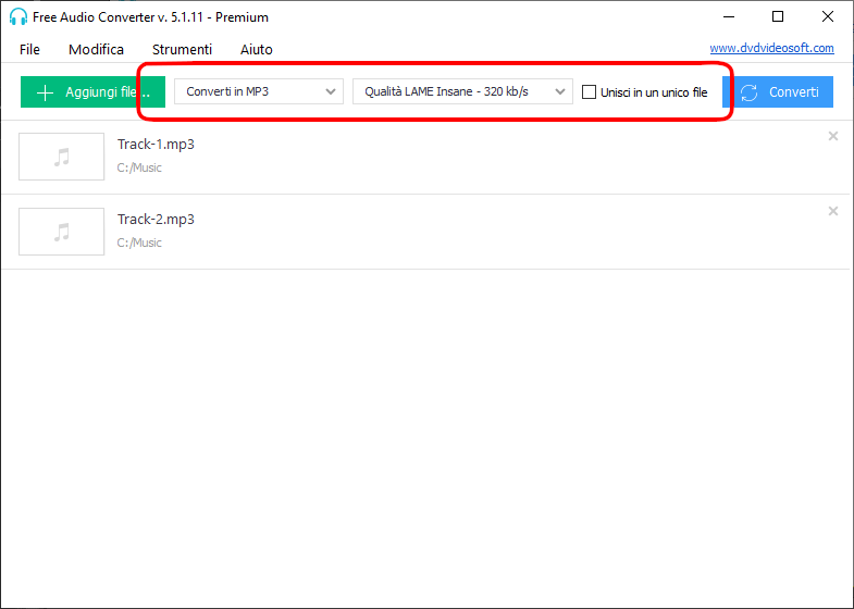 Free Audio Converter: scegli il profilo del formato di destinazione