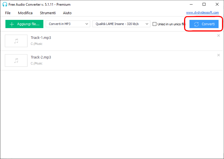 Free Audio Converter: fai clic su “Converti” e attendi alcuni secondi