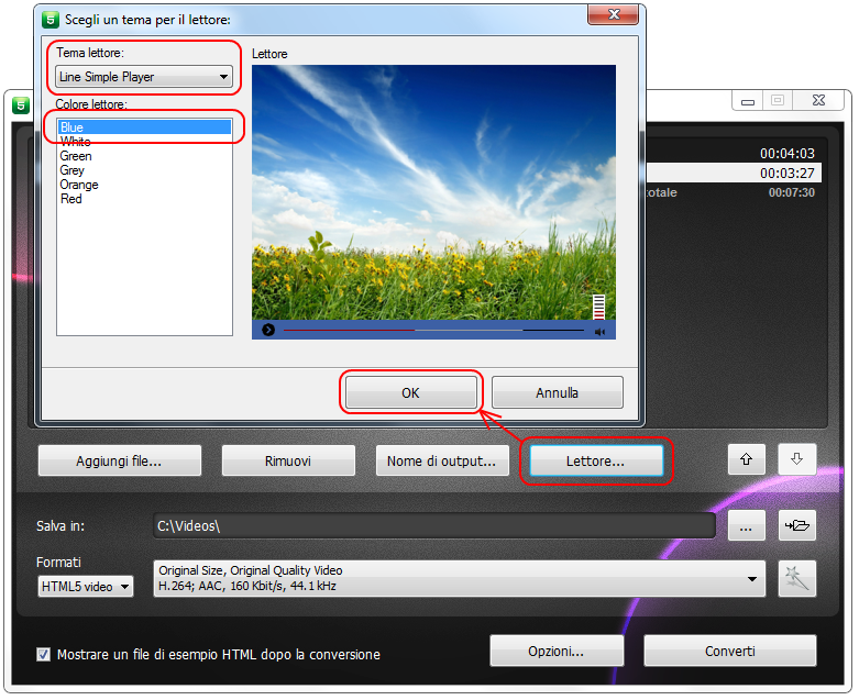 Free HTML5 Video Player and Converter: seleziona il lettore