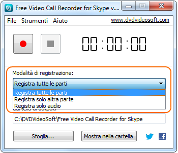 Free Video Call Recorder for Skype: seleziona modalità
