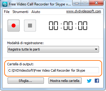 Free Video Call Recorder for Skype: seleziona la cartella di output