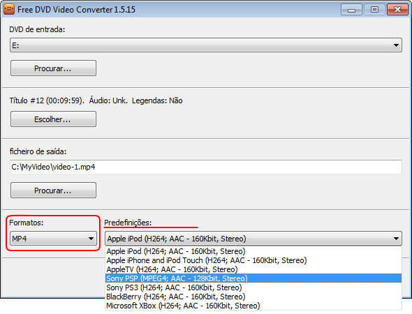 Free DVD Video Converter: seleccionar o perfil do formato de saída