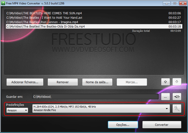 Free MP4 Video Converter: seleccionar perfis