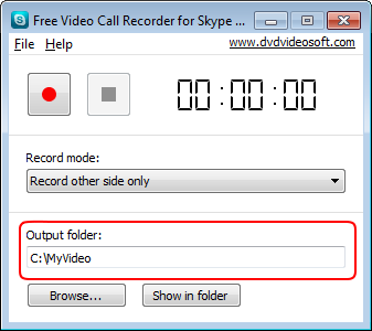 Free Video Call Recorder for Skype: select output folder